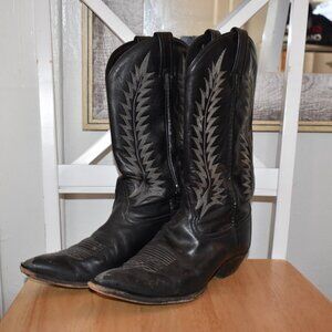 VINTAGE TONY LAMA black leather cowboy boots Sz 8
